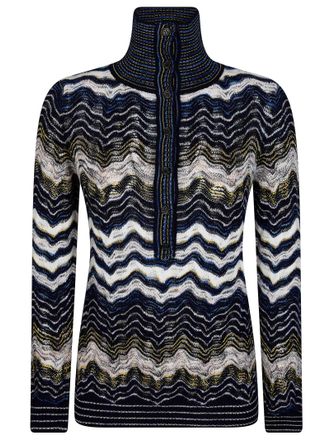 Missoni Wavy Pattern High-Collar Knit Sweater