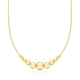 Ross-Simons Italian 18kt Gold Over Sterling Graduated Bead Cable-Chain Necklace