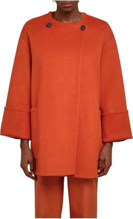 Liviana Conti Korte wollen jas ronde hals - Dames - Mantel - Oranje - 2XL - Wol - Jassen
