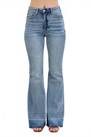 Judy Blue High Waisted Tummy Control With Release Hem Flare Jeans In Mid Blue