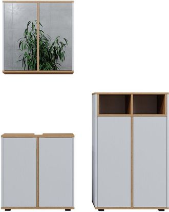Vicco Set De Muebles De Ba&ntilde;o Didi, Blanco/artesano, 3 Partes, Unidad Midi Con 2 Puertas