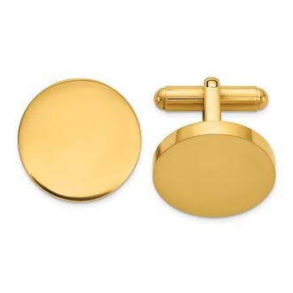 Diamond2Deal Stainless Steel Polished Yellow IP-plated Circle Cuff Links