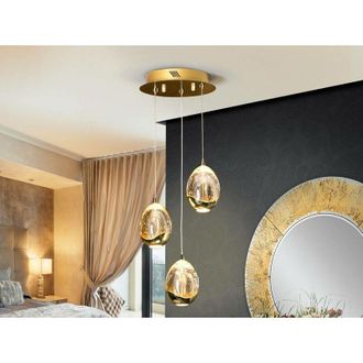 Schuller Schuller - Roc - Integrated led 3 Light Crystal Cluster Drop Ceiling Pendant Gold Bubble Effect