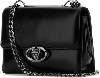 Valentino Garavani Womens Black Leather Small Vlogo Shoulder Bag Nero Calf - Bos Taurus Borse A Tracolla