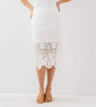 Karen Kane Lace Midi Pencil Skirt In Off White