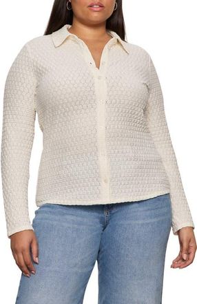 Sanctuary Dreamer Textured Bubble Knit Button-Up Shirt in Chalk White at Nordstrom, Size 2 X