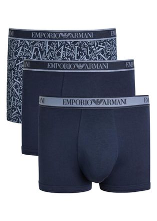 Emporio Armani Logo-jacquard Stretch-cotton Trunks - set of Three - Blue - XL