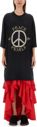 Moschino Peace & Pearls Dress - Dames - Maxi kleedjes - Zwart - XS - Katoen - Kleedjes
