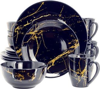 Elama Fine Marble 16 Piece Porcelain Dinnerware Set in Blue at Nordstrom