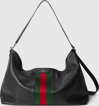 Gucci Web Trademark Large Duffle Bag, Black, Leather