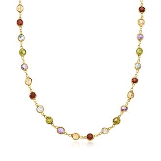 Ross-Simons 8.85- Bezel-Set Multi-Gemstone Necklace in 18kt Gold Over Sterling