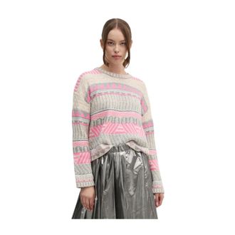 Oui Gebreide trui met patroon - Dames - Ronde hals truien - Veelkleurig - S - Truien & Vesten