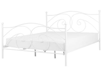 Beliani Cama matrimonial de metal blanco 180x200