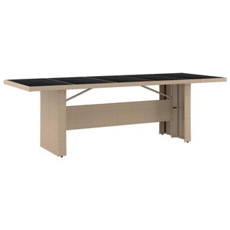Berkfield Home Garden Table with Glass Top Beige Poly Rattan&Tempered Glass