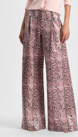 Alice & Olivia Erica Faux Leather Flare Pants in English Rose/Black Snake at Nordstrom, Size 6