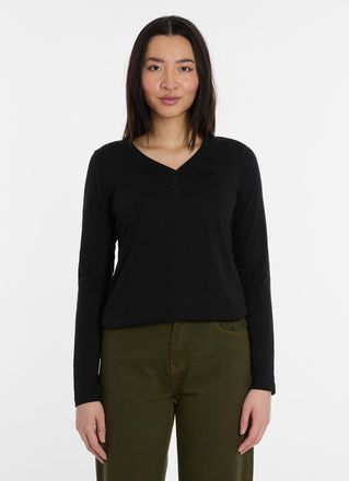 Ragwear Langarmshirt RAGWEAR PINKKI, Damen, Gr. XXL, schwarz, Jersey, Obermaterial: 50% Baumwolle, 50% Polyester, unifarben, normal, V-Ausschnitt, Shirts Lang