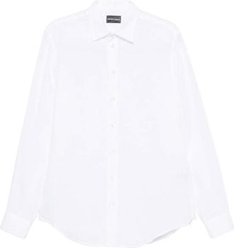 Emporio Armani Overhemden, Heren, Wit, 3Xl, Linnen, Logo Detail Shirt