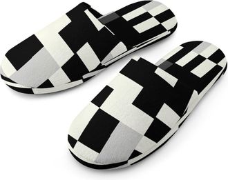 Generic Black And White Checkered Mens Cotton Slippers Memory Foam Comfort House Shoes Winter Indoor Slipper for Hotel Casa Spa