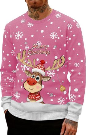 Generic Ugly Christmas Jumpers for Men Crew Neck with Long Sleeves, Warm Cosy Xmas Jumper Funny Christmas Sweater Men Novelty Graphic Reindeer Snowflakes Knit