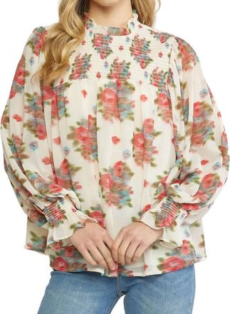 Entro Smocked Floral Blouse In Coral Mix