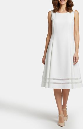 Calvin Klein White Striped Crepe And Mesh Knit Sleeveless Dress