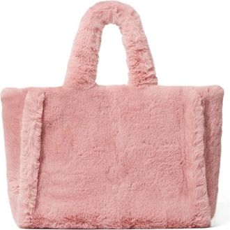 Generic Winter Faux Fur Handbag Simple Stylish Large Tote Soft Women Shoulder Bag Phone Purses Work(Pink)