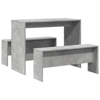 vidaXL Mesa Y Bancos De Comedor 3 Pzas Madera Ingenier&iacute;a Gris Hormig&oacute;n Vidaxl
