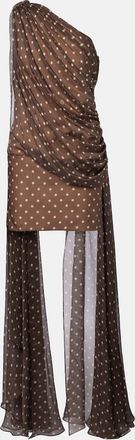 Elie Saab Caped one-shoulder polka-dot silk-blend minidress