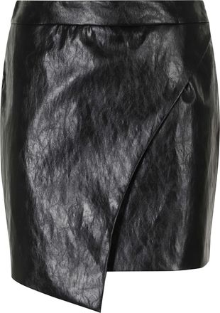 Federica Tosi Black Asymmetrical Metallic Leather Trim Polyurethane Mini Skirt