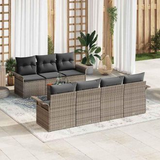 vidaXL Conjunto De Sof&aacute; De Jard&iacute;n 8 Pcs Gris Polirat&aacute;n Vidaxl