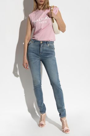 Balmain Tapered Leg Jeans, Womens, Blue