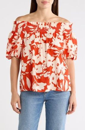 CeCe by Cynthia Steffe Floral Off-the-Shoulder Puff Sleeve Top in Flame Scarlet at Nordstrom Rack, Size X-Large