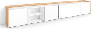 Skraut Home Skraut Home - Mueble Tv, Televisi&oacute;n, Muebles De Sal&oacute;n, Almacenaje, 309x35x50cm, Para Tv Hasta 80, Con Almacenamiento, Estilo Moderno, Blanco Y Roble S