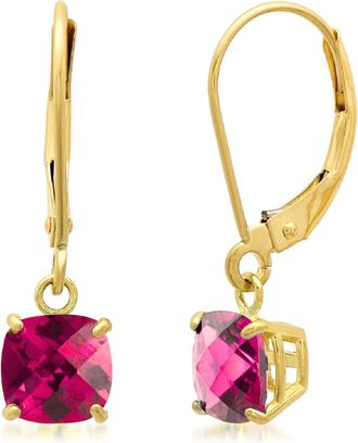 MAX + STONE Solid 10K Yellow Gold Cushion Cut Dangle Gemstone Leverback Earrings