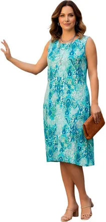 Roaman's Plus Size Stretch Knit Two Pocket Swing Tank Dress in Aqua Animal Ikat at Nordstrom, Size 24