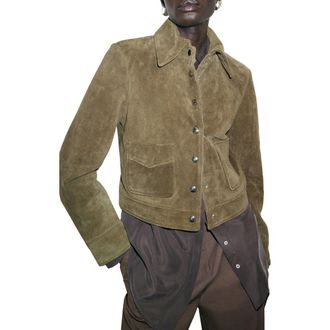 Mango Suede Jacket in Khaki Green at Nordstrom Rack, Size Xx-Large