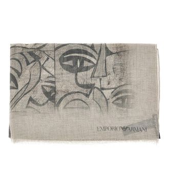 Emporio Armani Linen-blend scarf with jacquard motif Man One Size