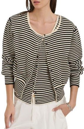 Alex Mill Stripe Puff Sleeve Cardigan in Cream/Black at Nordstrom Rack, Size Small