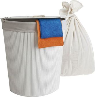 Relaxdays Relaxdays Corner Laundry Hamper with Lid, Bamboo, 80 L, Foldable, HxWxD: 60 x 36 x 36 cm, White