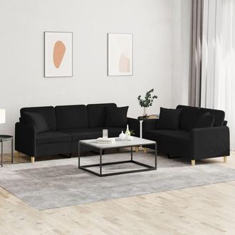 vidaXL Juego De Sof&aacute;s Con Cojines 2 Piezas Tela Negro Vidaxl