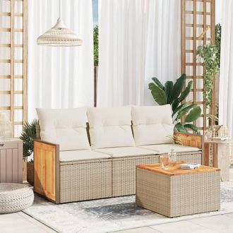 vidaXL Juego De Sof&aacute;s Jard&iacute;n Con Cojines 4 Pzas Rat&aacute;n Sint&eacute;tico Beige Vidaxl