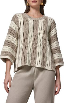 DKNY Vertical Stripe Open Stitch Cotton Sweater in Sandstone / at Nordstrom, Size X-Small