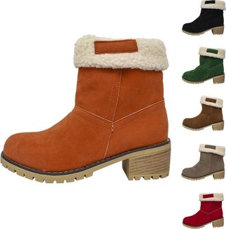 Generic Womens Suede Snow Boots Winter Thick Warm Faux Fur Lined Ankle Boots Ladies Insulated Chunky Square Heel Mid-Calf Booties Waterproof Anti-Slip Rubber 