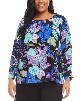 Karen Kane Leesa Long Sleeve Peasant Top In Multi Print