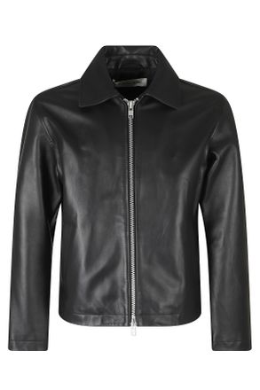 Sunflower Short Lamb Leather Jacket with Classic Collar and Dual Zipper