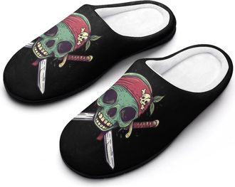 Generic Green Pirates-Skull Fashion Cotton Slippers for Women Memory Foam House Slippers Non-Slip House Bedroom Shoes