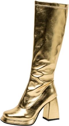 Generic Womens Knee-High Boots, Shiny Tall Boots with Block Heel And Square Head Dress Boots Fashionable Party And Stage Boots in Gold Or Silver for Outdoor P
