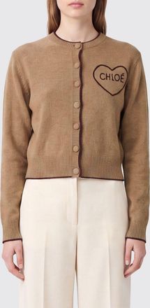 Chlo&eacute; Cardigan in lana e cashmere con logo jacquard a contrasto