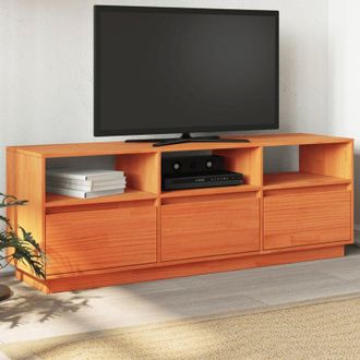 vidaXL Vidaxl - Mueble De Tv Madera Maciza De Pino Marr&oacute;n Cera 140x37x50 Cm