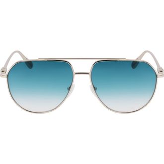 Longchamp Roseau 57mm Gradient Aviator Sunglasses in Gold/Gradient Petrol at Nordstrom Rack